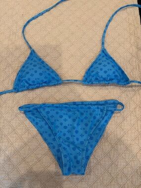 Blue Printed Triangle Bikini Set